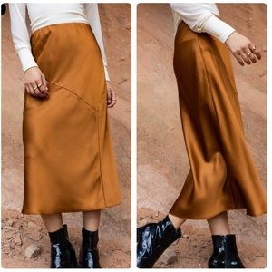 NWT Bohme Zada Satin Midi Slip Skirt